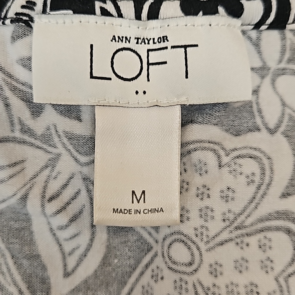 Black White Floral Dress Matching Belt Ann Taylor LOFT, M - Picture 4 of 6